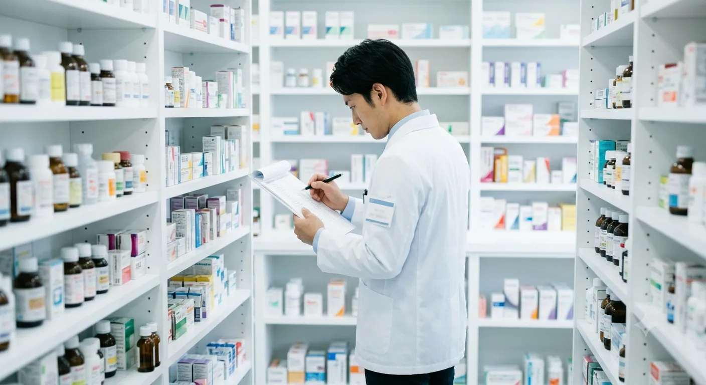 薬局で医薬品の供給状況を確認する薬剤師